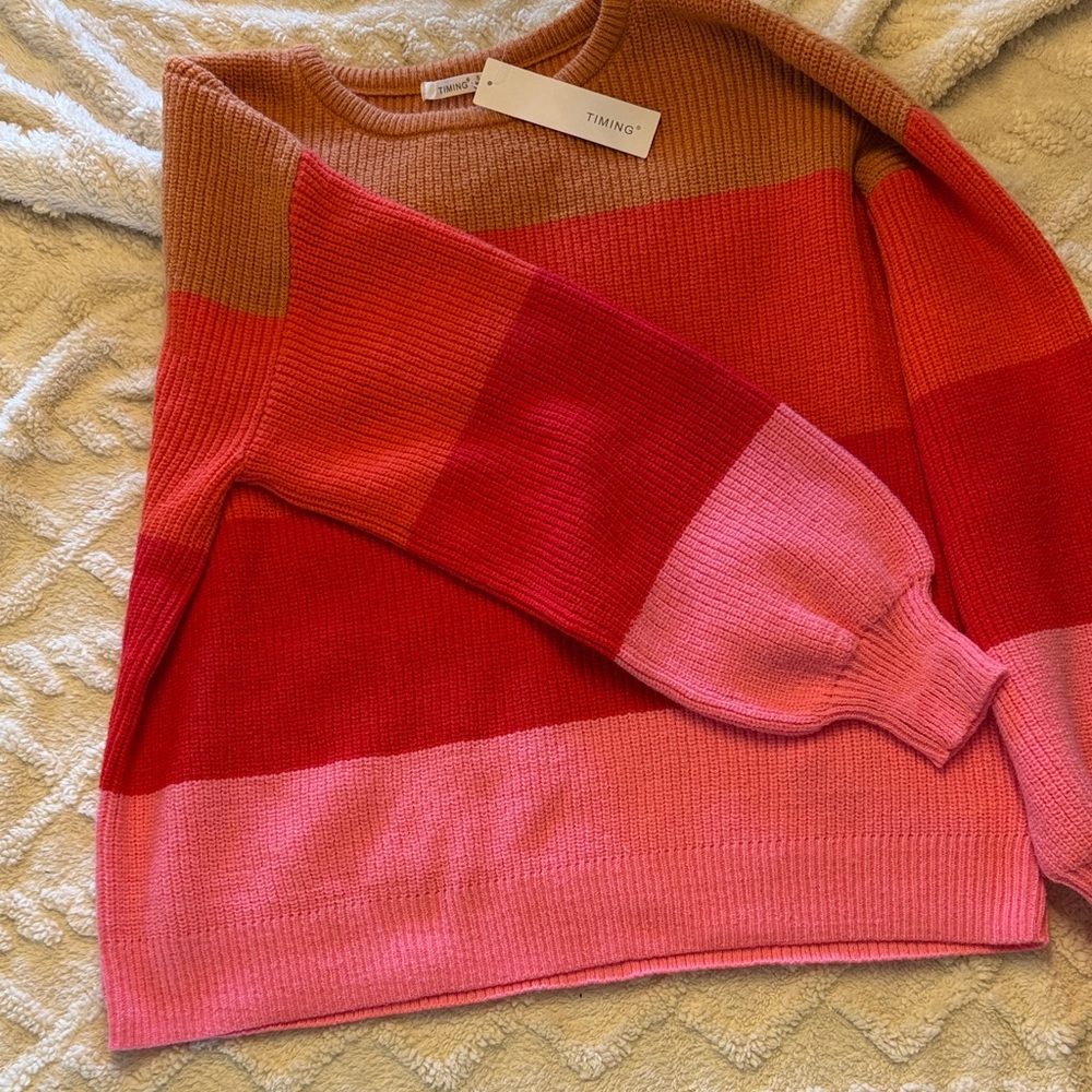 Timing Women's Colorblock Sweater - Pink, Red, and Brown - Picture 5 of 8